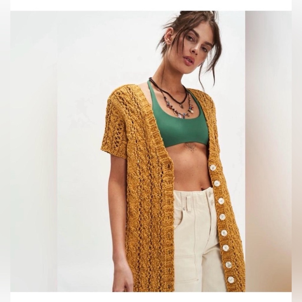 Free People Beach Parker Long Duster Golden Honey Size L NWOT - Picture 3 of 6